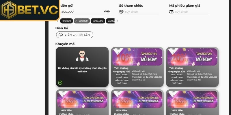 Xác nhận và hoàn tất giao dịch nạp tiền H3Bet