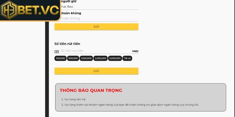 Chú ý thời gian xử lý giao dịch rút tiền H3Bet